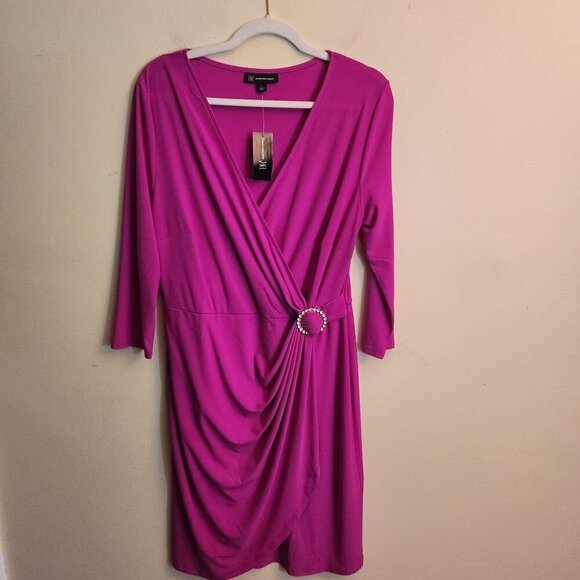 INC International NWT Glitz Faux Wrap Dress Magenta Flame BarbiecoreSize L - Picture 3 of 10
